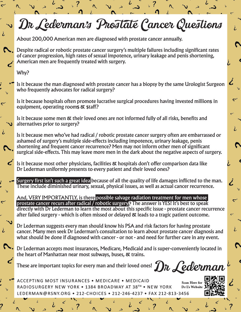 Dr Lederman’s Prostate Cancer Questions